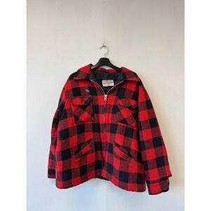 Vintage Weatherguard Jacket Mens XL Red Buffalo Plaid Wool Bomber USA‎ Hunting